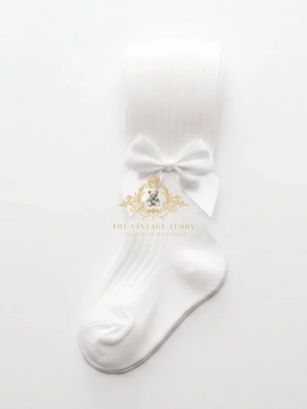 NWT Cute Little Girls Tights Children Stockings Kids Socks Satin Bow White 2-4Y